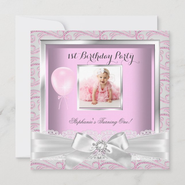 Invitation 1ère fête d'anniversaire filles Diamants roses (Devant)
