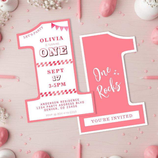 Invitation 1ère fête d'anniversaire Filles rose un (1st Birthday Party Girls Pink One Invitation
)