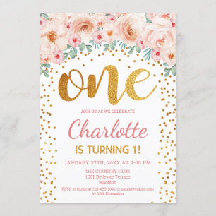 Invitation 1ère fête d'anniversaire - Rose d'or blanc