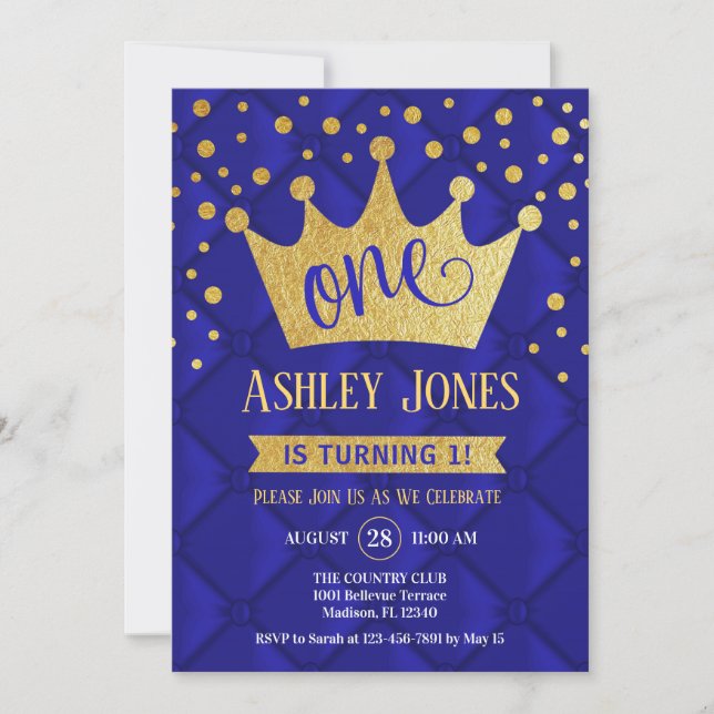 Invitation 1ère fête d'anniversaire - Royal Blue Gold (Devant)