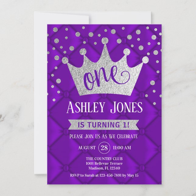 Invitation 1ère fête d'anniversaire - Royal Purple Silver (Devant)