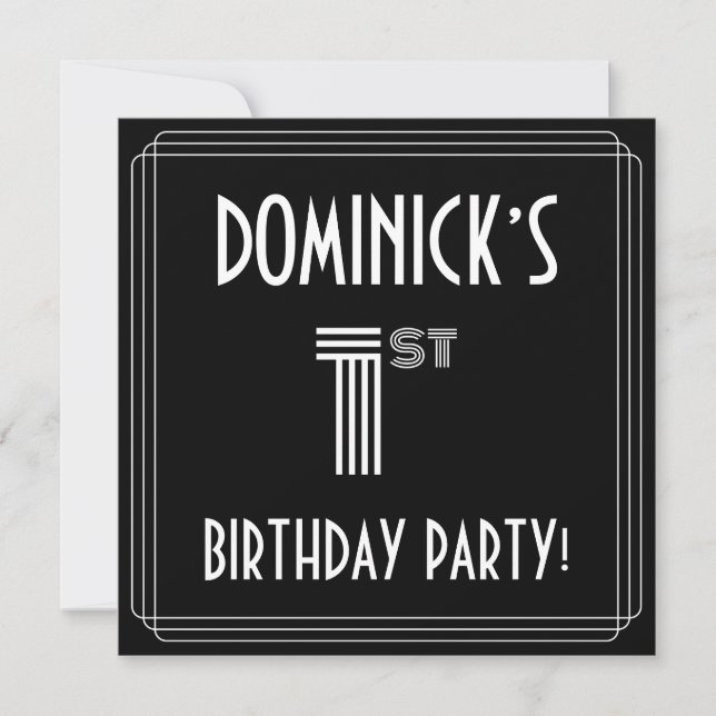 Invitation 1ère fête d'anniversaire : Style Art Déco avec nom (Devant)