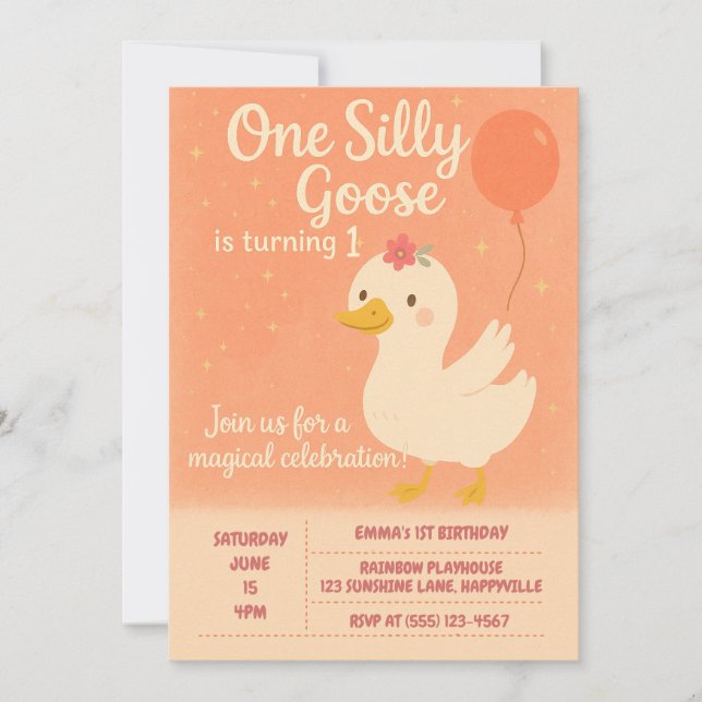Invitation 1ère fête d'anniversaire - Une fille d'oie sotte (Devant)