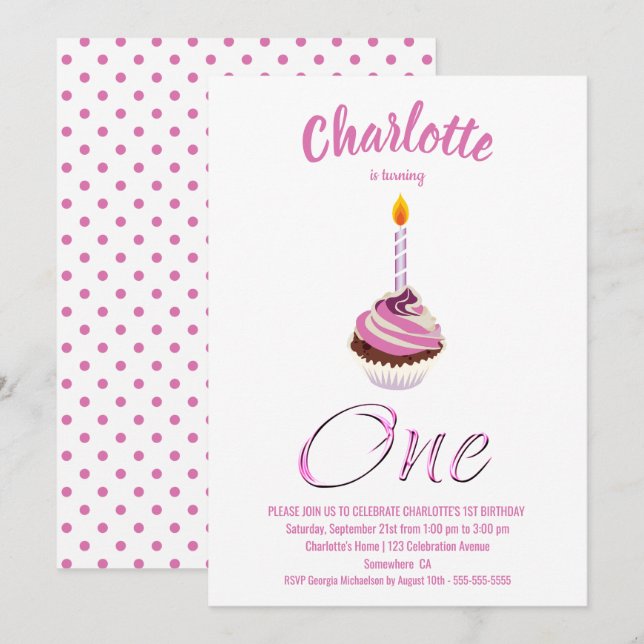 Invitation 1ère fête du Cupcake rose (Devant / Derrière)