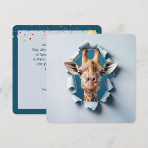 Invitation 1ère Girafe fête d'anniversaire dans un trou de pa
