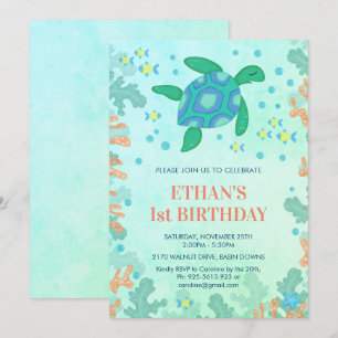 Invitation 1ère tortue d'anniversaire sous la mer