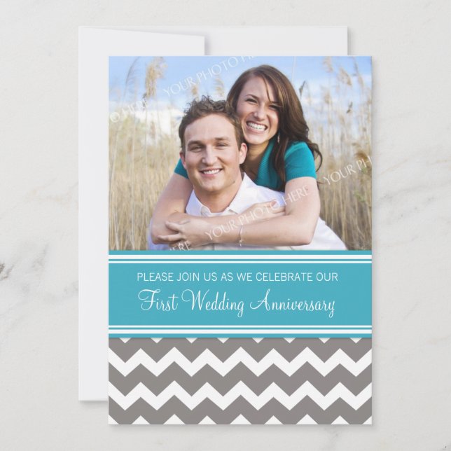 Invitation 1re Anniversaire Photo Bleu Gris (Devant)