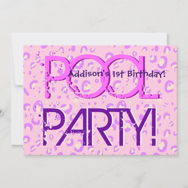Invitation 1re fête de la piscine d'anniversaire Bulles roses (Devant)
