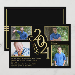 Invitation 2021 Graduation Class of Quad Photo Black