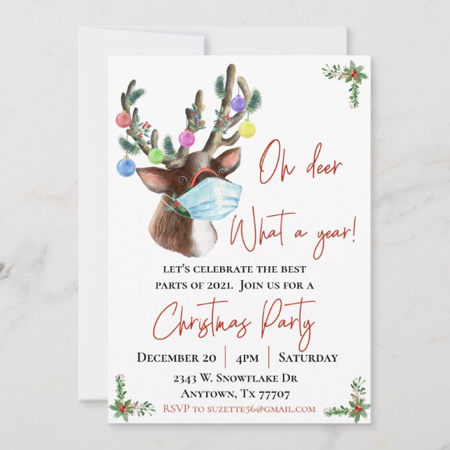 Invitation 2021 Oh Deer Quel An Noël Party (Devant)