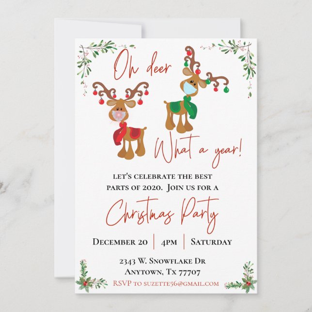 Invitation 2021 Oh Deer Quel An Noël Party (Devant)