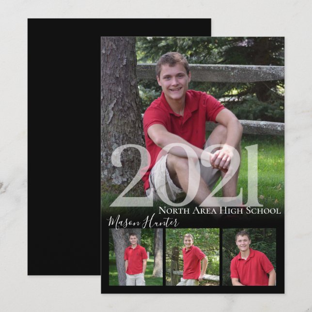 Invitation 2021 Senior Memories Quad Photo Graduation (Devant / Derrière)