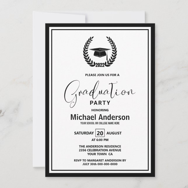 Invitation 2022 Black Border Graduation Party (Devant)