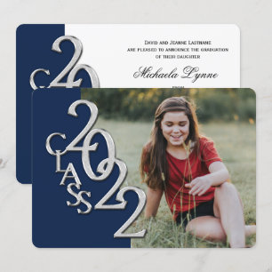 Invitation 2022 Silver and Blue Graduation with Photo