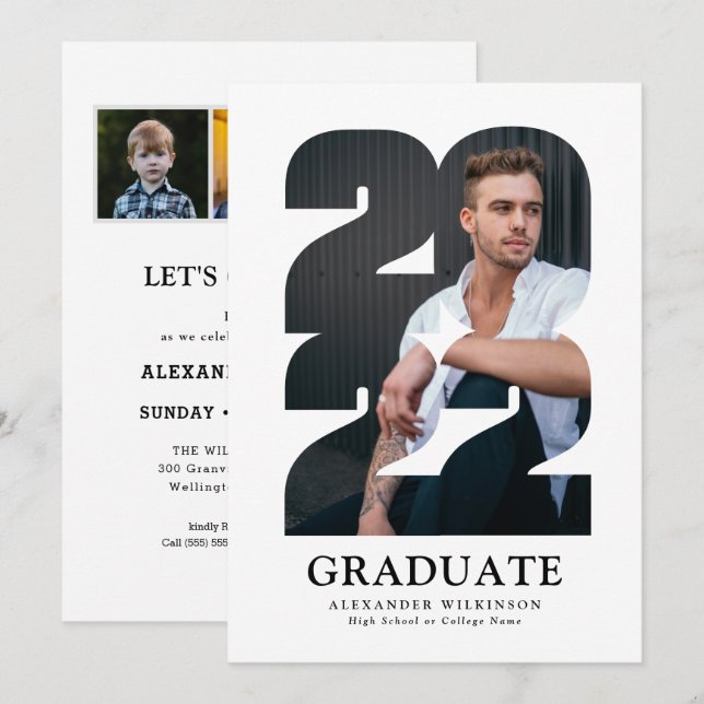 Invitation 2022 Typographie moderne Trendy 4 Diplôme Photo (Devant / Derrière)