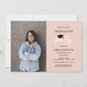 Invitation 2023 Blush Black Photo Graduation Party