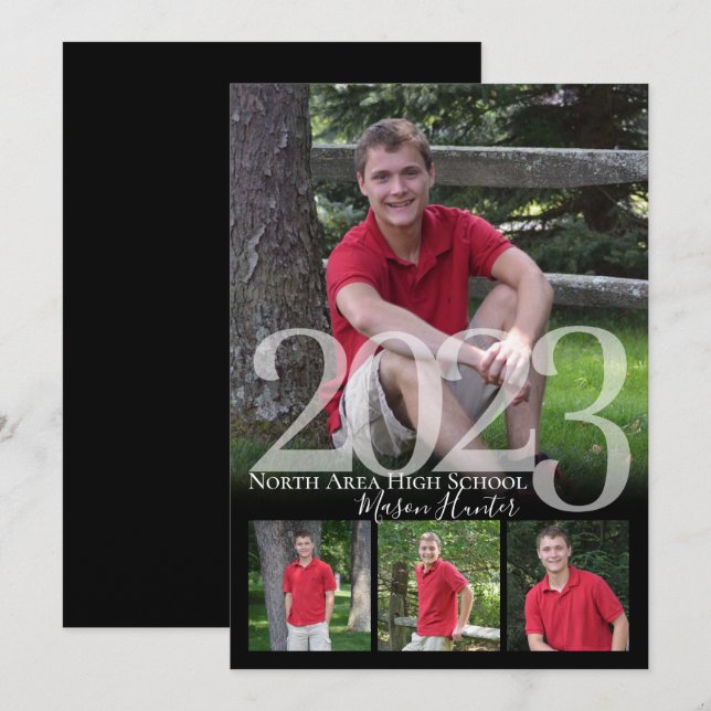 Invitation 2023 Senior Memories Quad Photo Graduation (Devant / Derrière)