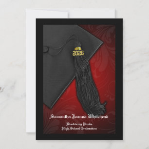 Invitation 2024 Charme de baseball noir et rouge 5x7 Graduati
