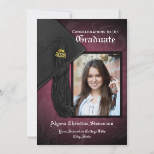 Invitation 2024 Elégant Pink Tassel Charm Photo Graduation