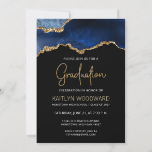 Invitation 2024 Graduation Blue Agate Gold Parties scintillan