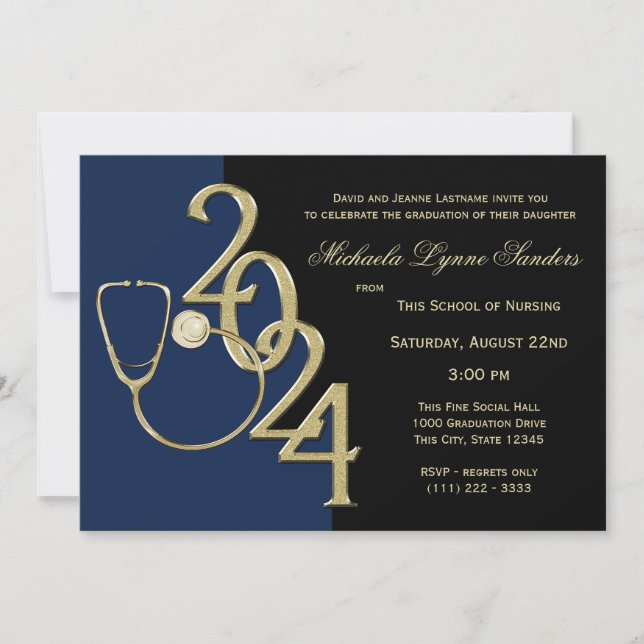 Invitation 2024 Infirmière Médicale Diplôme en Terrain Bleu O (Devant)