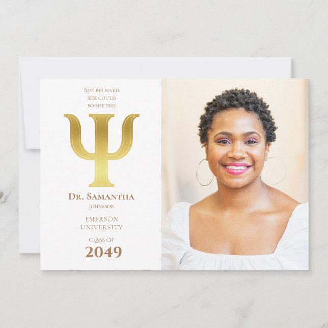 Invitation 2024 Le Docteur Psychologie Graduation Photo Psi D (Devant)