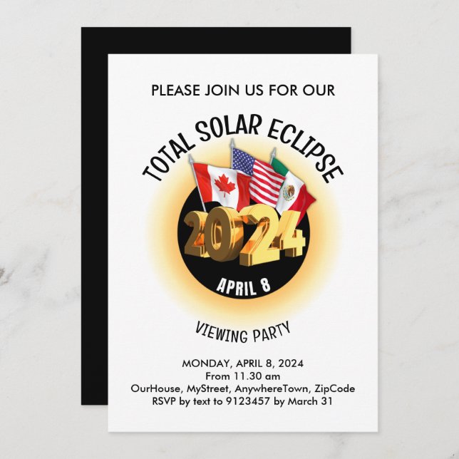 Invitation 2024 TOTAL SOLAR ECLIPSE Flags Watch Party (Devant / Derrière)