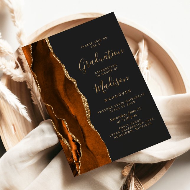 Invitation 2025 Brûlé Orange Agate Dark Graduation (Créateur téléchargé)