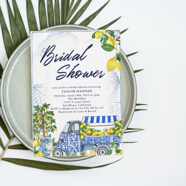 Invitation 2025 Citron Italien Bleu Douche nuptial (Créateur téléchargé)
