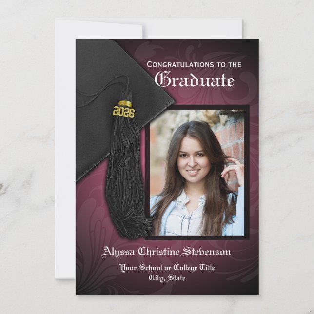 Invitation 2025 Elégant Pink Tassel Charme Photo Graduation (Devant)