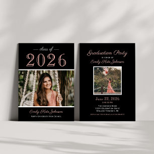 Invitation 2025 Elégant Rose Gold Photo Graduation Party