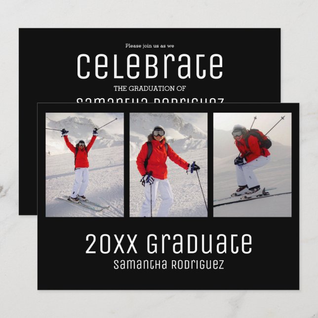 Invitation 2025 Graduate Black 3 Photo Graduation Party (Devant / Derrière)