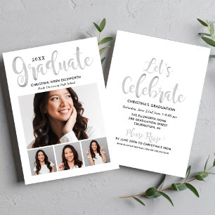 Invitation 2025 Graduate Silver Script Photo Collage Party