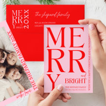 2025 moderne Joyeux rouge rose vif photo de Noël
