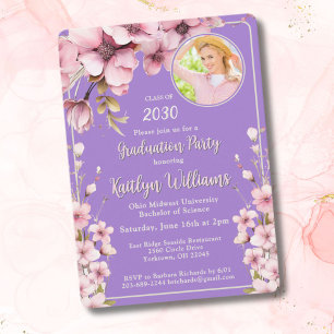 Invitation 2025 Watercolor Rose Floral Photo Graduation Party