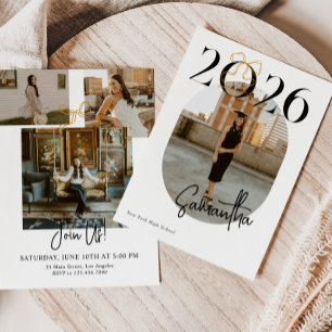 Invitation 2026 Coquette dorée Noeud Photo Graduation