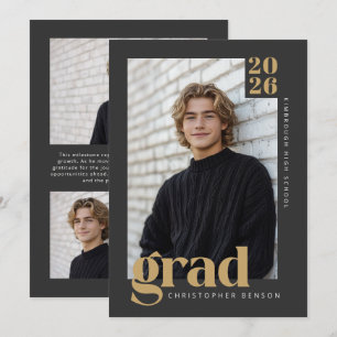 Invitation 2026 Diplôme Moderne Charbon & Or Chaud