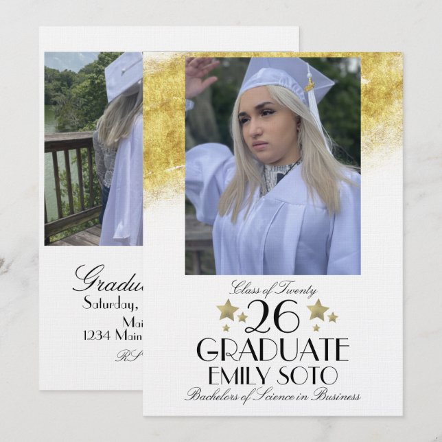 Invitation 2026 Graduation Collage Party Script Stars Photo (Devant / Derrière)