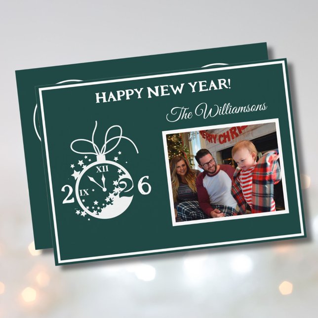 Invitation 2026 Happy New Year's 4 Photo Clock Card (Créateur téléchargé)