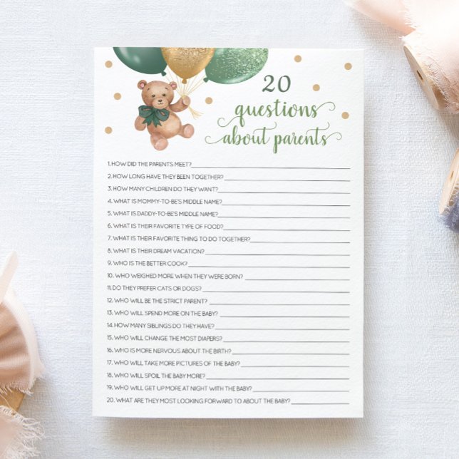 Invitation 20 Questions sur les parents Teddy Bear Card (Créateur téléchargé)
