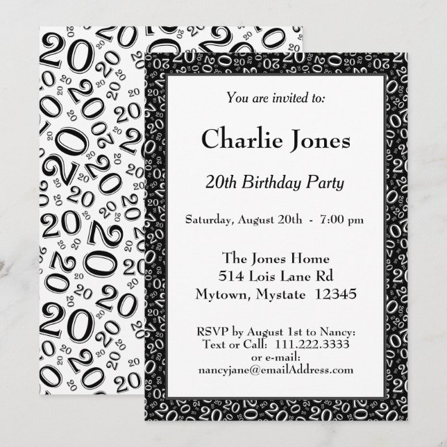 Invitation 20 - Random Number Motif Black/White 20th Event (Devant / Derrière)