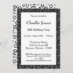 Invitation 20 - Random Number Motif Black/White 20th Event