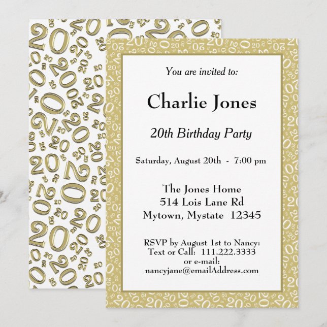 Invitation 20 - Random Number Motif Gold/White 20th Event (Devant / Derrière)