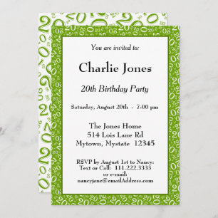 Invitation 20 - Random Number Motif Green/White 20th Event
