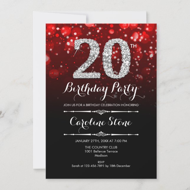 Invitation 20e anniversaire - Argent Noir Rouge (Devant)
