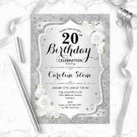 20e anniversaire - Argent rayures Roses blanches