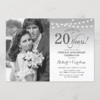 20e anniversaire avec photo - blanc argenté