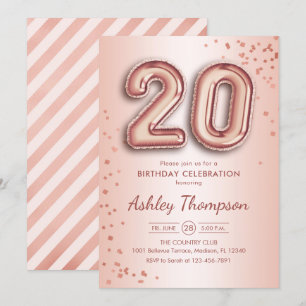 Invitation 20e anniversaire - Ballons d'or Roses