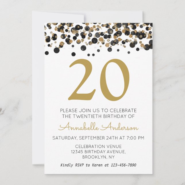 Invitation 20e anniversaire Black Gold Parties scintillant Sp (Devant)