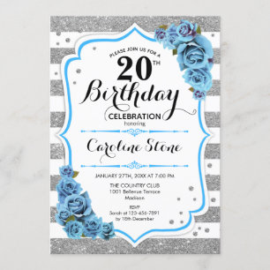 Invitation 20e anniversaire - Bleu Silver White Stripes